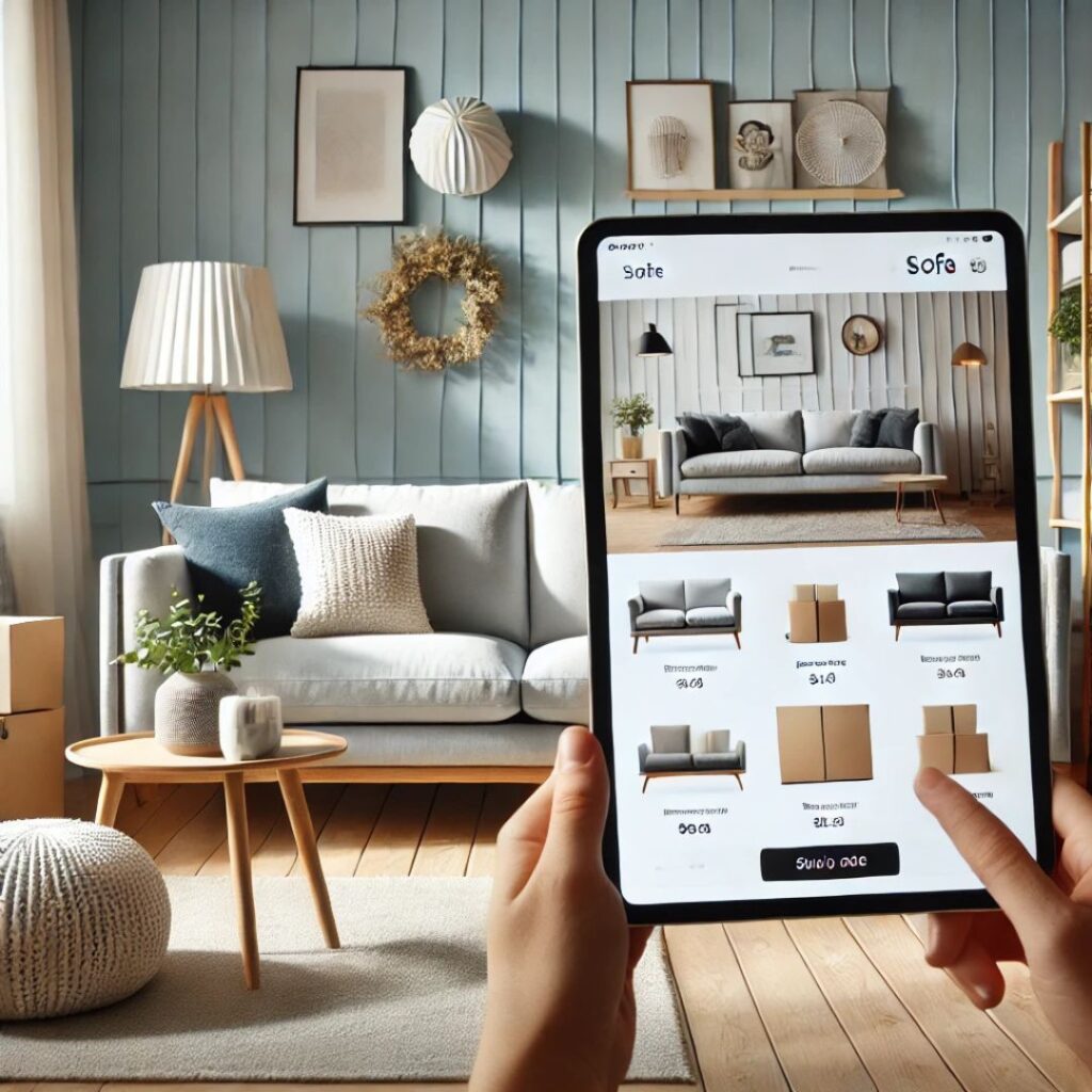 Modernt vardagsrum med en bekväm soffa, perfekt för inspiration till köp av soffa online.