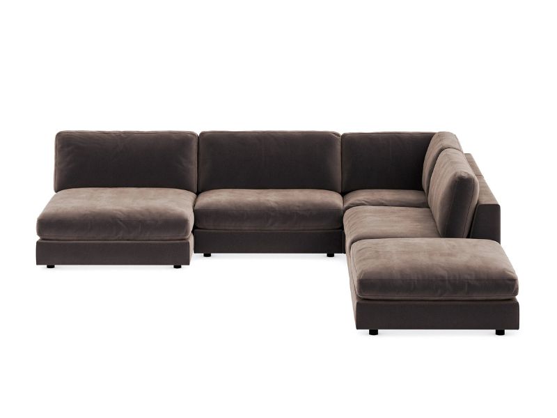 Arken 6‑sits komplett modulsoffa med divan – sammet brun L‑form
