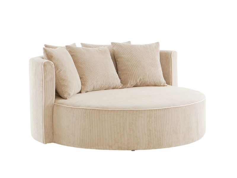 Wyoming 2-sits rund soffa i ljusbeige teddy från Jotex – modern, skulptural design
